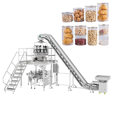 Dried Fruit Snack Nut Plastic Bottle Filling Machine With Multihead Weigher Inclined Conveyor
