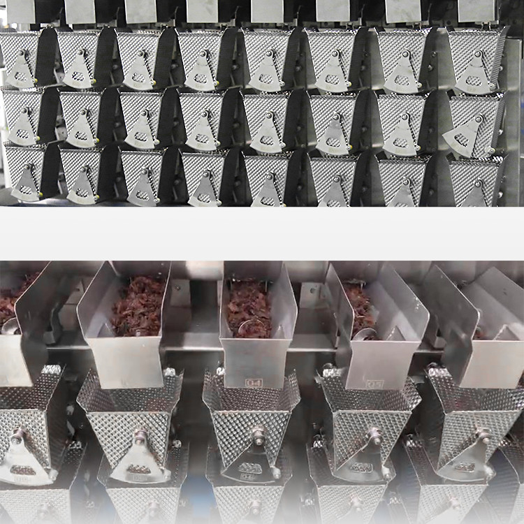 Three Layer 8 Head Screw Feeding Multihead Weigher For Fresh Sticky Food Shredded Meat