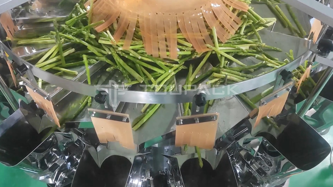 PLC Automatic Weighing Packaging Machine Long Strip Products Asparagus 14 Head Multihead Weigher