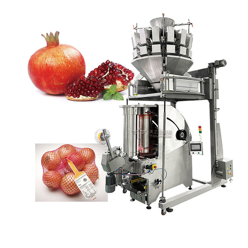 10 Head Multihead weigher Potato Onion Mesh Bag Packing Machine With Label Tag fruit Combination Weigher Production Line