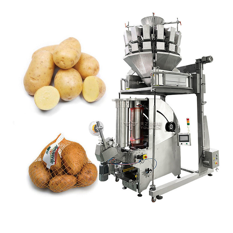 10 Head Multihead Weigher Potato Onion Mesh Bag Packaging Machine Fruit Combination Weigher Production Line