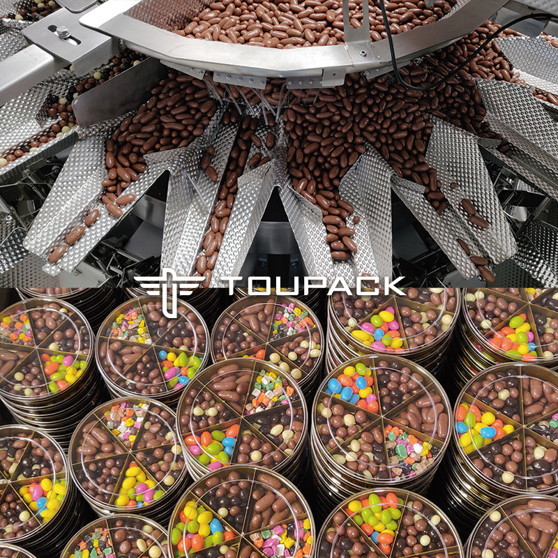Automatic Mixed Chocolate Packaging Filling Machine With Capping And Labeling Line Nut Snack Packaging Machine
