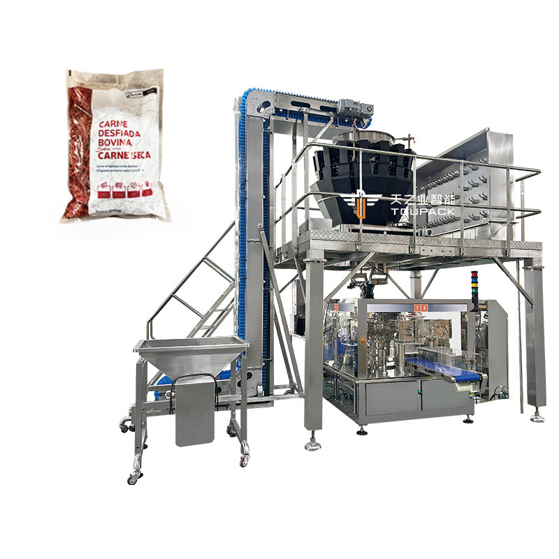 Customized Efficient Dehydrated Beef Nuggets Quantitative Bagging Packaging Machine Ready To Eat Food Beef Multihead Weigher