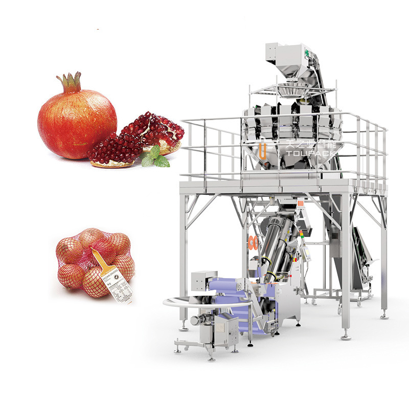 Onion Garlic and Potato Packing Net Bag Making Machine Packing Machine Automatic Mesh Net Bags  Mutihead Weigher Filler Machine