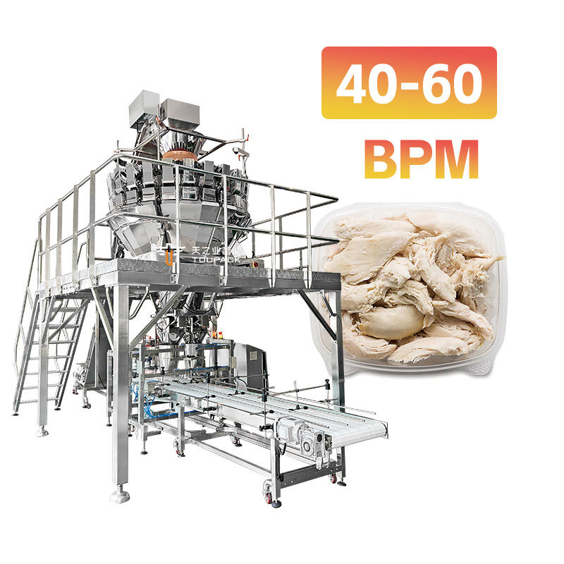 All-in-One Automated Tray Denesting & Filling Line with High-Precision Screw Multihead Weigher for Sticky Meat