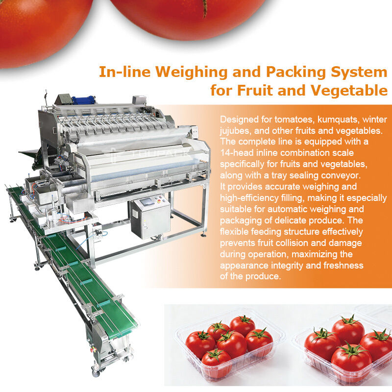 Linear Weigher Automatic Cherry Tomato Fruit Vegetable Tray Sealing Packaging Line With High Precision Weighing System