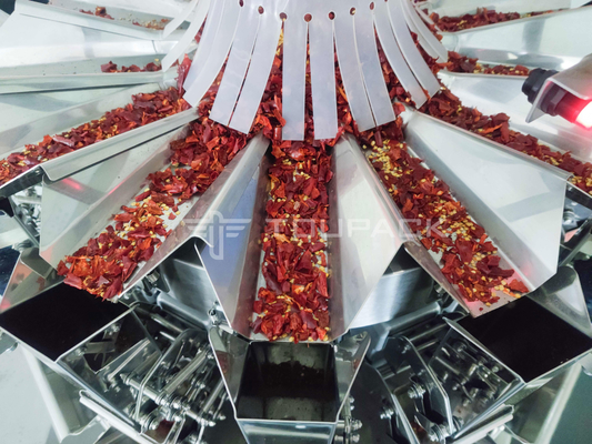 50g Dry Red Pepper Packing Machine Vertical Grain Bag With Multihead Weigher 120BPM